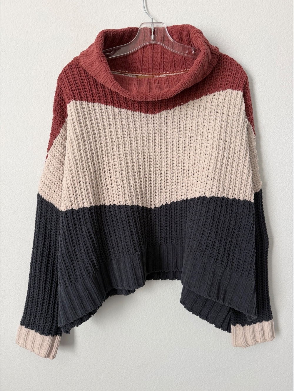 POL Long Sleeve Cowl Neck Color Block Oversized Chenille Boxy Sweater Size S